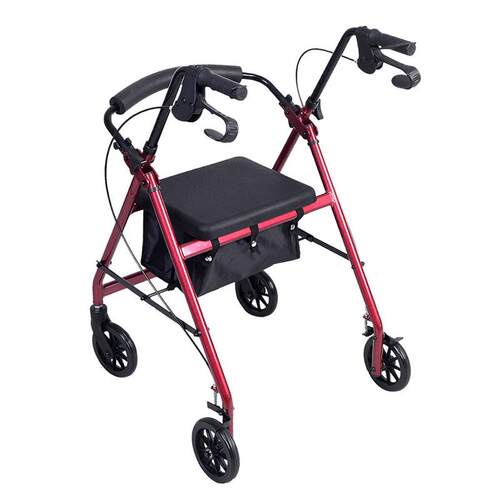 4 Wheels Rolling Walker with Curved Back Soft Seat can fold