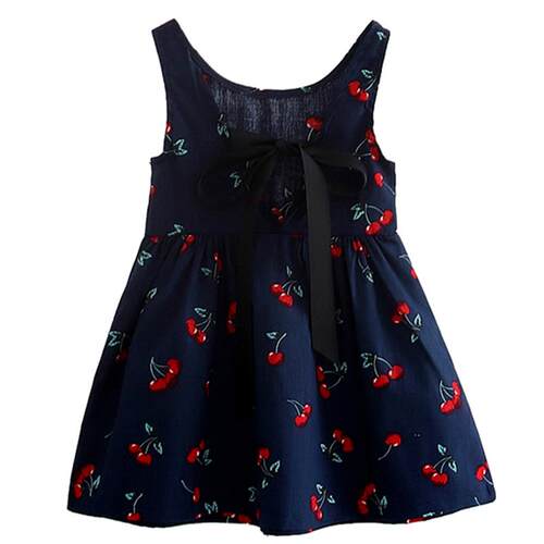 Girls Summer Dresses Kids Cotton O-neck Short Sleeeve Cherry