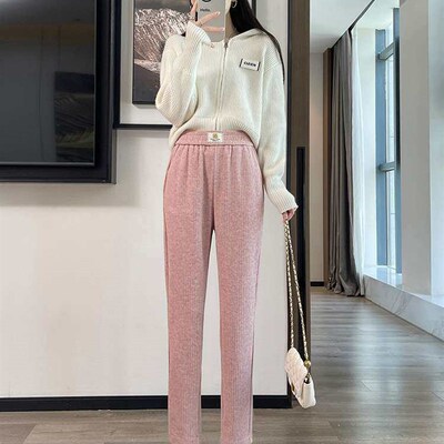 Add velvet thickening corduroy wide leg pants for women in a