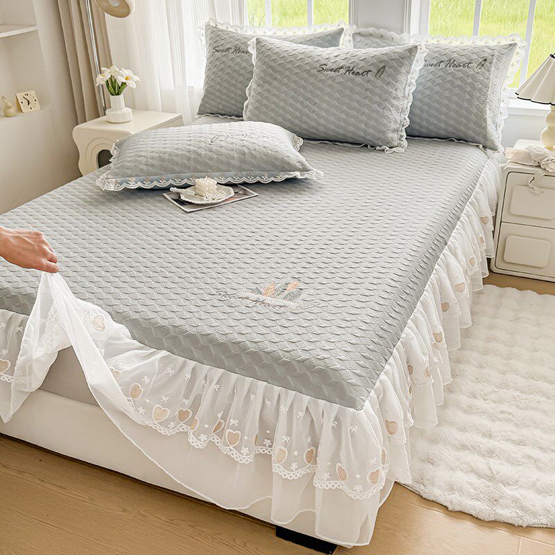 夏季凉感冰丝凉席三件床裙床笠二合一蕾丝花边床罩空调席可机洗,床上用品,冰丝席,淘宝优惠券,粉丝福利购,淘宝优惠卷