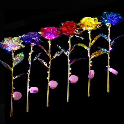 Led Valentines Day Mothers Day Gift  Foil Plated Roses Art