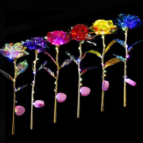 Led Valentines Day Mothers Day Gift  Foil Plated Roses Art