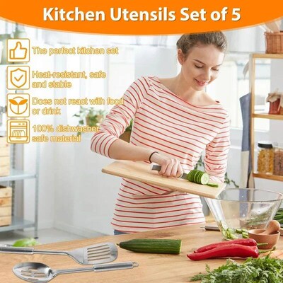 5Pcs Kitchen Cooking Utensils Set Stainless Steel Shovel Sou