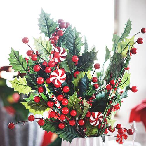 10PCS Chritsmas Decoration Red Berries Simulation Berry Bran