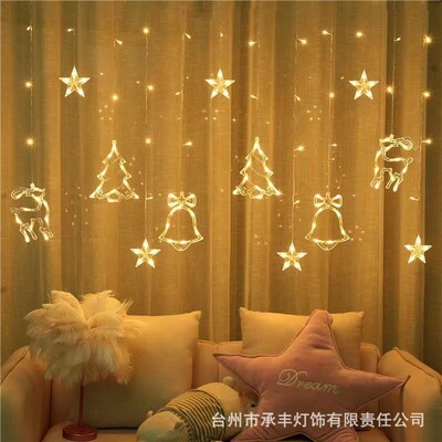 LED Christmas Curtain Lights with Reindeer Bell Patterns