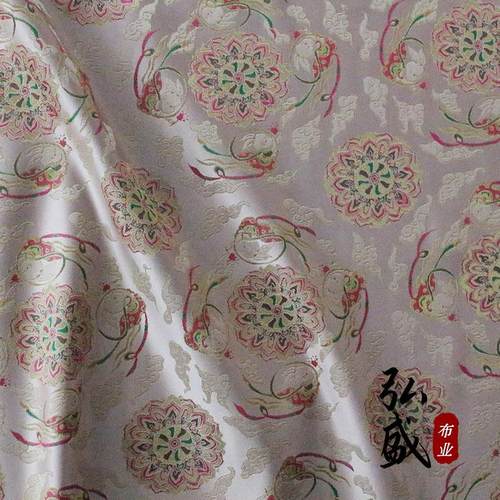 仿宋锦敦煌飞天兔连衣裙旗袍中式外套箱包古风面料