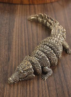 黄铜做旧鳄鱼个性桌面摆件办公室茶桌茶宠铜器复古 鳄鱼摆件