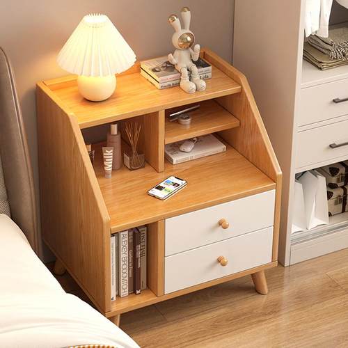 床头柜简约现代卧室小型出租房收纳床边柜子迷你北欧实木腿置物架