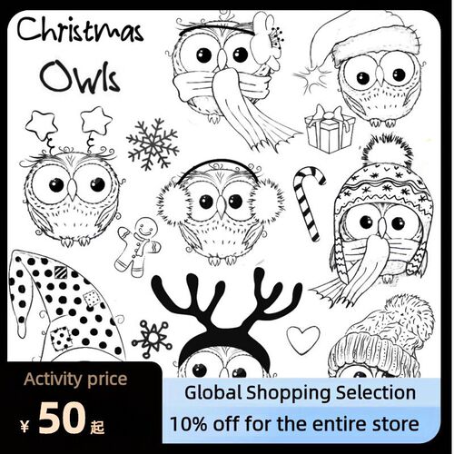 DABOXIBO Owl Christmas Dress Clear Stamps Mold For DIY Scrap