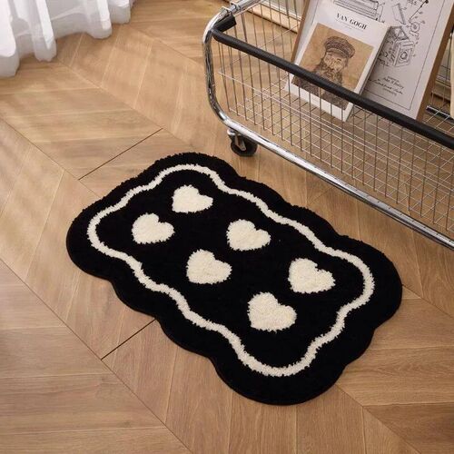Black and white love floor mat ins wind bathroom absorbent f