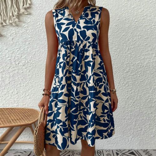 New in Dresses Sleeveless High-Waist Women Boho Dress Leaves