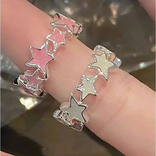 2023 New Fashion Colorful Enamel Pink Star Rings for Women G