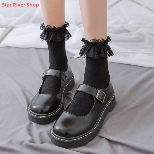 Women Lace Mesh Black White Cotton Socks Lolita Style Japane