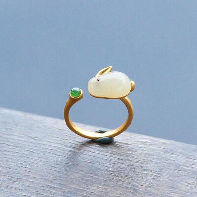 2023 New Opal Animal Rabbit Ring For Women Exquisite Imitati