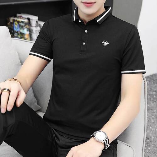 Short-sleeved polo shirt mens summer new youth casual embro