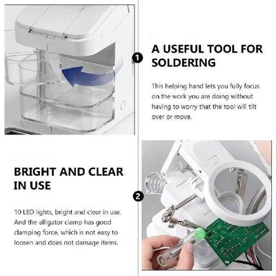 10 LED Soldering Iron Kit Desk Magnifier Station Bright