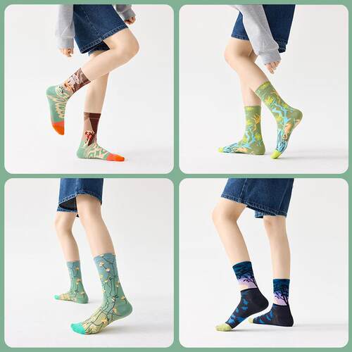 Oil Print Knee Socks Unisex Artistic Design for Daily Wear