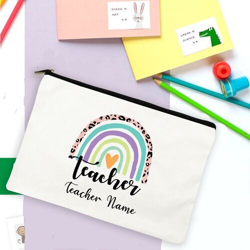 Rainbow Teacher Print Pencil Case Personalized  Custom Name