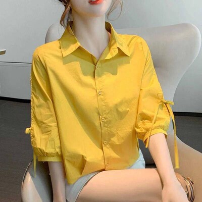 French Style Middle Sleeve White Shirt Design Sense Womens