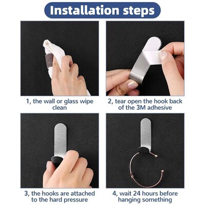 5PCS Strong Stainless Steel Self-Adhesive Hooks Waterproof S