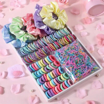 2155Pcs Girls Colorful Hair Bands Set Nylon Elastic Rubber B