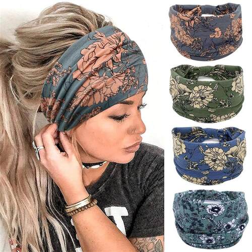 Boho Headbands for Women Cotton Wide Head Bands Stretch Hair