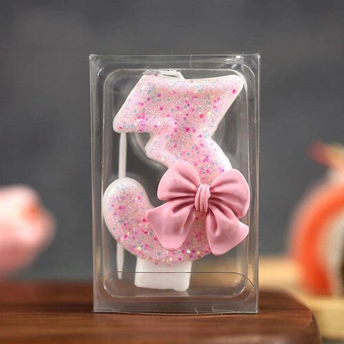 Cute Pink Bow 3D Number Cake Candles for Birthday Party Deco