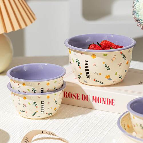 Purple ceramic tableware, breakfast cups, salad plates bowls