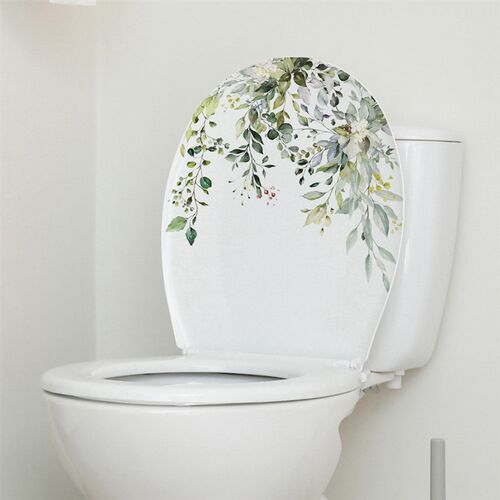 Green Plant Leaves Wall Sticker Bathroom Toilet Decor Living