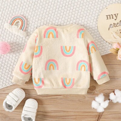 PatPat Baby Boy/Girl Allover Rainbow Print Long-sleeve Fuzzy