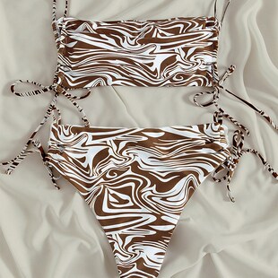 String Bandeau Bikinis 2023 Women High Waist Swimsuit Solid