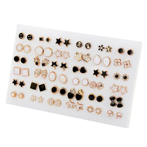 36Pairs Mixed Styles White Black Enamel Geometric Animal Pla