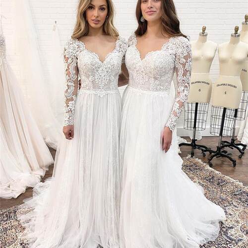 Long Sleeve Wedding Dress With Corset Low Back Floor length