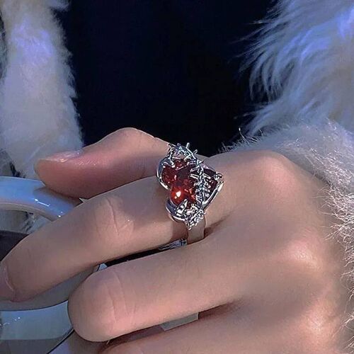 Kpop Fashion Punk Red Crystal Heart Irregular Open Thorn
