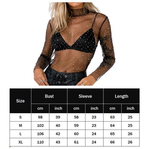 Glitter Sequin Women Mesh Pullover Tops See Through Spicy