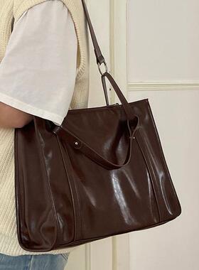 Vintage Square Tote Bag Solid PU Leather Womens Large Capac