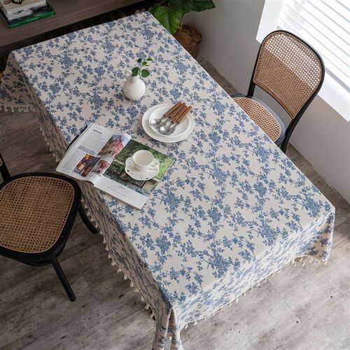Cotton Dining Tablecloth Cover with Floral Print and Orchid
