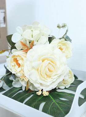 Artificial Flowers Retro Silk Rose Bouquet Hydrangea Peony V