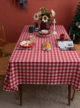 Rectangle Cotton Table Cloth Red and White Table Overlays No