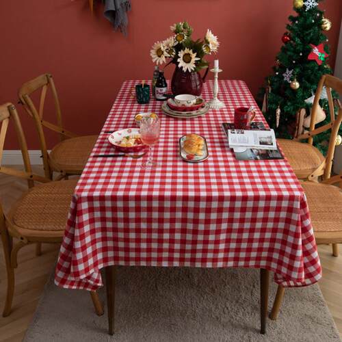 Rectangle Cotton Table Cloth Red and White Table Overlays No