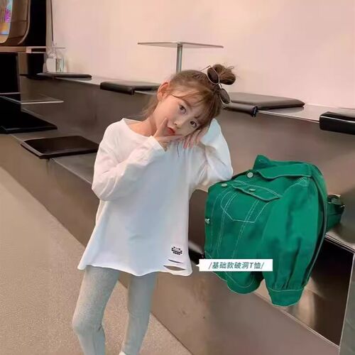 Spring 2025 Kids Plain Tshirt Fashionable Hole Base Shirt fo