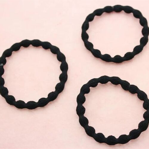 100pcs/pack Round Black Wavy Elastic Hair Tie Band Ring Rope