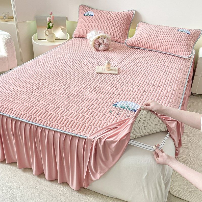 纯色床裙乳胶凉席三件夏季冰丝席床罩防滑空调软席子床垫可机洗,床上用品,乳胶席,淘宝优惠券,粉丝福利购,淘宝优惠卷