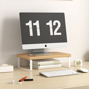 Large Dual Monitor Stand Riser, Solid Wood Desk Shelf Office