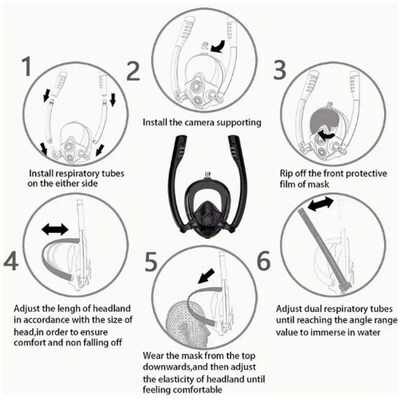 Professional Adults 180 Full Face Snorkel Mask Wide-Eye Pa