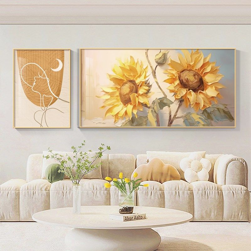 奶油风向日葵装饰画高级感餐厅客厅卧室沙发背景墙太阳花油画挂画,家居饰品,现代装饰画,淘宝优惠券,粉丝福利购,淘宝优惠卷