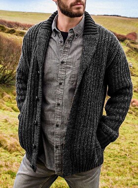 Men's cardigan solid color long sleeve knitted sweater c