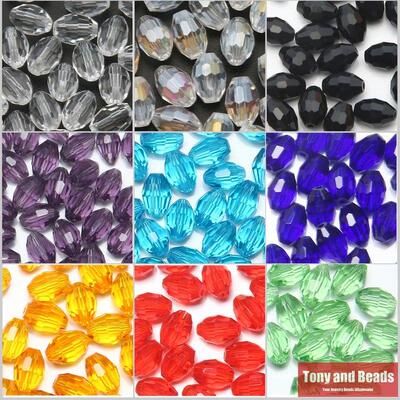 (40Pcs=Lot ! ) 6x8MM Rice Faceted Glass Crystal Spacer Beads