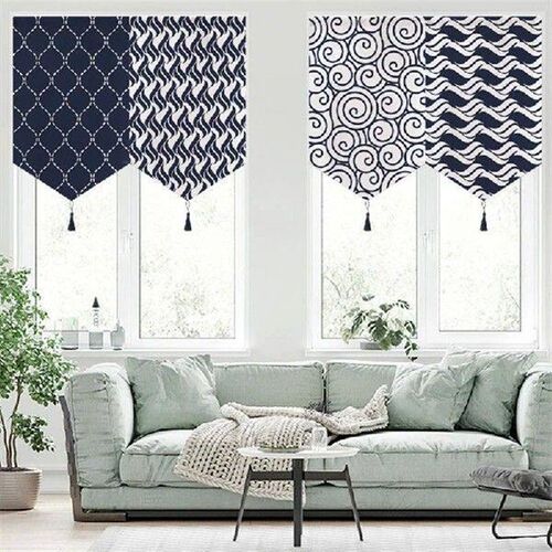 Japanese Style Sea Wave Pattern Short Curtain Noren Coffee
