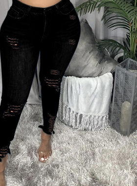 Plus Size Light Blue Ripped Jeans for Women Street Style Sex